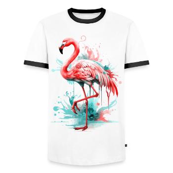 Flamingo Bird Exotic Summer Splash Pink Pink - Men's Ringer Shirt - white/black - Front - AI Model Female 172 light (172cm) & AI Model Male 178 dark (178cm)