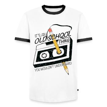 Design Drôle Rétro, Cassette Audio et Crayon - T-shirt contrasté Homme - blanc/noir - Devant - AI Model Female 172 light (172cm) & AI Model Male 178 dark (178cm)
