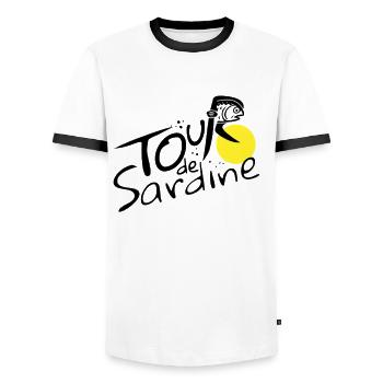 Lustige Sardinen-Radtour - Männer Kontrast-T-Shirt - Weiß/Schwarz - Vorne - AI Model Female 172 light (172cm) & AI Model Male 178 dark (178cm)