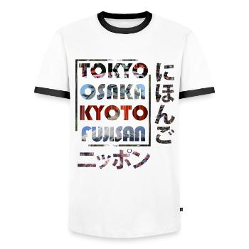 Nihon Japanese Cities Tokyo Osaka Kyoto Fuji - Männer Kontrast-T-Shirt - Weiß/Schwarz - Vorne - AI Model Female 172 light (172cm) & AI Model Male 178 dark (178cm)