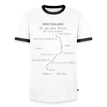 New Zealand "Te Araroa Trail" The long pathway - Men's Ringer Shirt - white/black - Front - AI Model Female 172 light (172cm) & AI Model Male 178 dark (178cm)