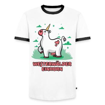 Westerwald Comic Einhorn Kuh Süß Bunt Lustig - Männer Kontrast-T-Shirt - Weiß/Schwarz - Vorne - AI Model Female 172 light (172cm) & AI Model Male 178 dark (178cm)