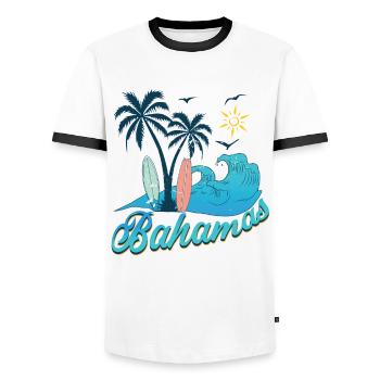 Bahamas Urlaub Sonne Strand - Männer Kontrast-T-Shirt - Weiß/Schwarz - Vorne - AI Model Female 172 light (172cm) & AI Model Male 178 dark (178cm)