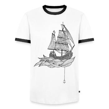 Le bateau - T-shirt contrasté Homme - blanc/noir - Devant - AI Model Female 172 light (172cm) & AI Model Male 178 dark (178cm)