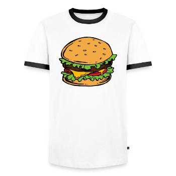 Burger Hamburger Cheeseburger Fast Food Hunger - T-shirt contrasté Homme - blanc/noir - Devant - AI Model Female 172 light (172cm) & AI Model Male 178 dark (178cm)