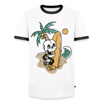 Summer - Holiday - Shirt - Men's Ringer Shirt - white/black - Front - AI Model Female 172 light (172cm) & AI Model Male 178 dark (178cm)