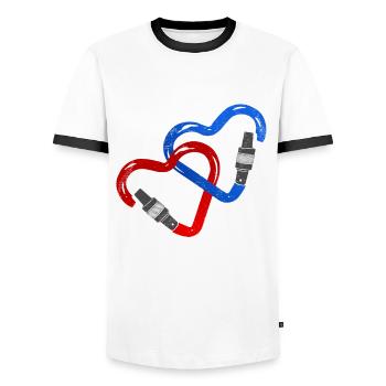 Carabiner Heart - climbing love partner gift - Men's Ringer Shirt - white/black - Front - AI Model Female 172 light (172cm) & AI Model Male 178 dark (178cm)