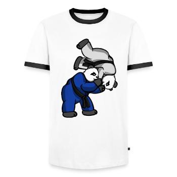 Panda Hüftwurf - BJJ JiuJitsu MMA Shirt - Männer Kontrast-T-Shirt - Weiß/Schwarz - Vorne - AI Model Female 172 light (172cm) & AI Model Male 178 dark (178cm)