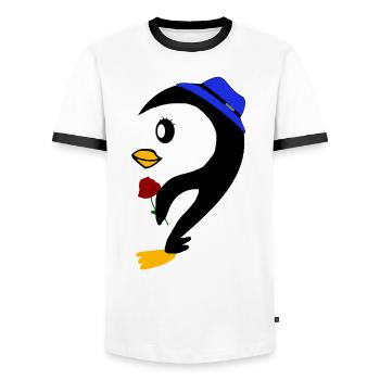 Partnerlook Paare | Pinguin 2 - Männer Kontrast-T-Shirt - Weiß/Schwarz - Vorne - AI Model Female 172 light (172cm) & AI Model Male 178 dark (178cm)