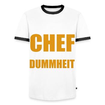 Ich bin Chef - ich kann Dummheit nicht reparieren - Männer Kontrast-T-Shirt - Weiß/Schwarz - Vorne - AI Model Female 172 light (172cm) & AI Model Male 178 dark (178cm)