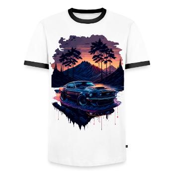 Voiture de sport classique - T-shirt contrasté Homme - blanc/noir - Devant - AI Model Female 172 light (172cm) & AI Model Male 178 dark (178cm)