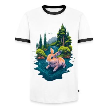 Beautiful illustration of a rabbit - Men's Ringer Shirt - white/black - Front - AI Model Female 172 light (172cm) & AI Model Male 178 dark (178cm)