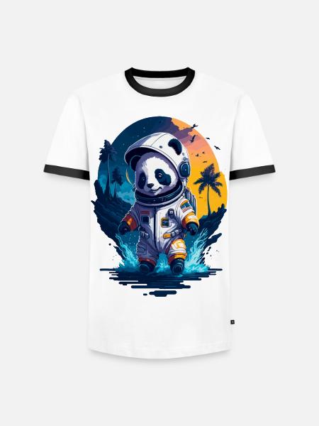 Mignon Panda Astronaute - T-shirt contrasté Homme - blanc/noir
