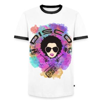 Disco - Men's Ringer Shirt - white/black - Front - AI Model Female 172 light (172cm) & AI Model Male 178 dark (178cm)