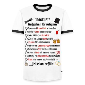 Checkliste JGA Aufgaben Bräutigam - Männer Kontrast-T-Shirt - Weiß/Schwarz - Vorne - AI Model Female 172 light (172cm) & AI Model Male 178 dark (178cm)