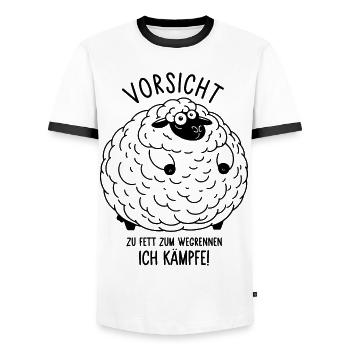 Schaf - Vorsicht zu fett zum wegrennen Ich kämpfe - Männer Kontrast-T-Shirt - Weiß/Schwarz - Vorne - AI Model Female 172 light (172cm) & AI Model Male 178 dark (178cm)