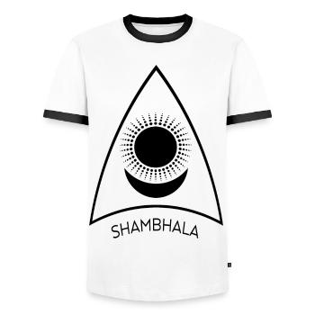 Shambhala Sun Moon Symbol 1 - Men's Ringer Shirt - white/black - Front - AI Model Female 172 light (172cm) & AI Model Male 178 dark (178cm)