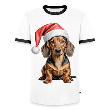 Dachshund christmas dog - Men's Ringer Shirt - white/black - Front - AI Model Female 172 light (172cm) & AI Model Male 178 dark (178cm)