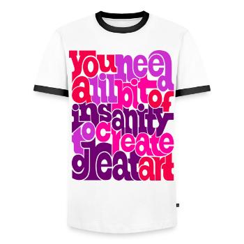 Insanity - Men's Ringer Shirt - white/black - Front - AI Model Female 172 light (172cm) & AI Model Male 178 dark (178cm)