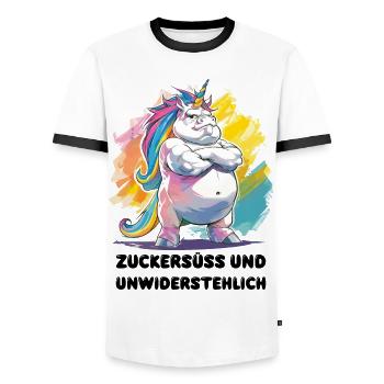 Licorne Licorne Magique, douce et irrésistible - T-shirt contrasté Homme - blanc/noir - Devant - AI Model Female 172 light (172cm) & AI Model Male 178 dark (178cm)