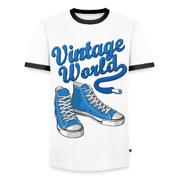 Blue vintage sneakers - Männer Kontrast-T-Shirt - Weiß/Schwarz - Vorne - AI Model Female 172 light (172cm) & AI Model Male 178 dark (178cm)