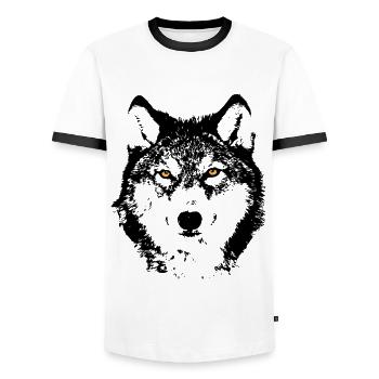 Golden Eyes in the Shadows - Men's Ringer Shirt - white/black - Front - AI Model Female 172 light (172cm) & AI Model Male 178 dark (178cm)