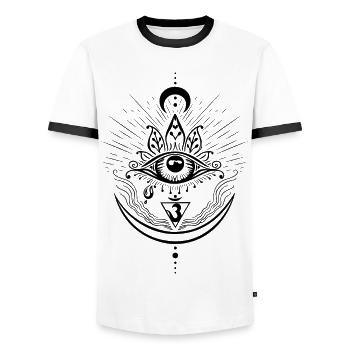 Troisième œil Chakra Symbole Troisième Œil - T-shirt contrasté Homme - blanc/noir - Devant - AI Model Female 172 light (172cm) & AI Model Male 178 dark (178cm)