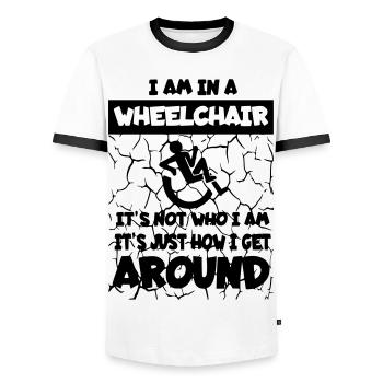 I move around in my wheelchair * - Men's Ringer Shirt - white/black - Front - AI Model Female 172 light (172cm) & AI Model Male 178 dark (178cm)