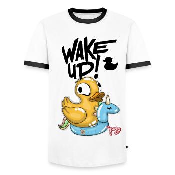 Canard Fantasy avec Licorne - T-shirt contrasté Homme - blanc/noir - Devant - AI Model Female 172 light (172cm) & AI Model Male 178 dark (178cm)