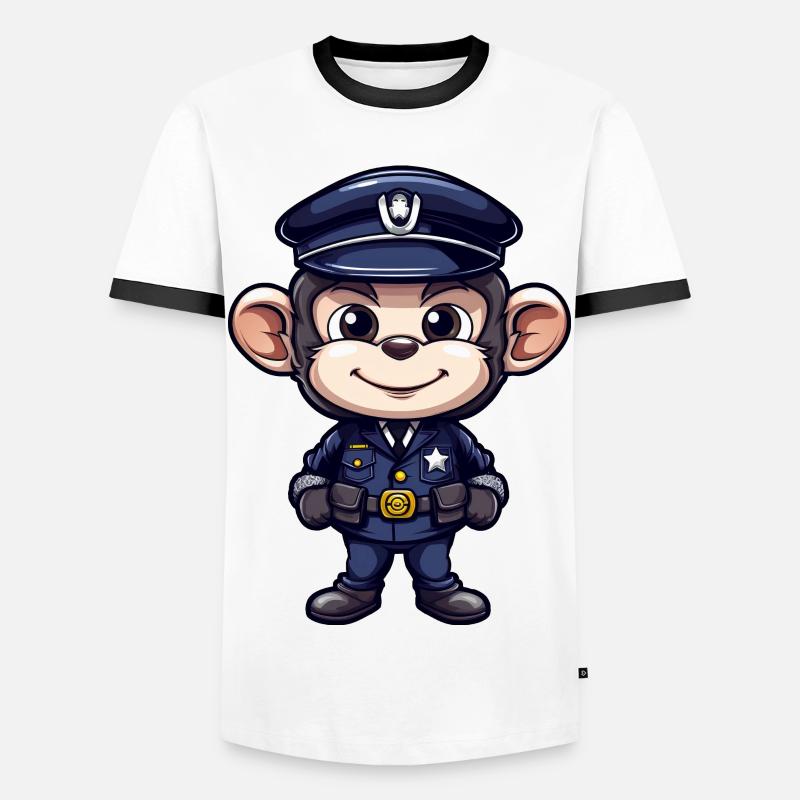Polizei Äffchen - Männer Kontrast-T-Shirt - Weiß/Schwarz