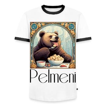 Pelmeni Bear Russian Gift - Men's Ringer Shirt - white/black - Front - AI Model Female 172 light (172cm) & AI Model Male 178 dark (178cm)