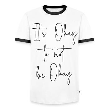 It's Okay to not be Okay - Men's Ringer Shirt - white/black - Front - AI Model Female 172 light (172cm) & AI Model Male 178 dark (178cm)
