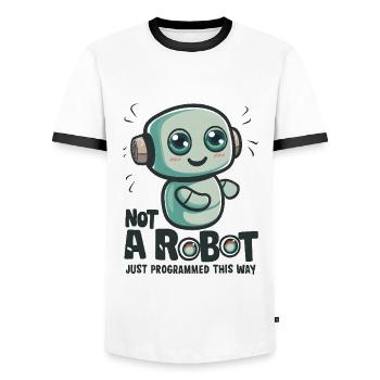 Pas un robot, juste programmé de cette façon - T-shirt contrasté Homme - blanc/noir - Devant - AI Model Female 172 light (172cm) & AI Model Male 178 dark (178cm)