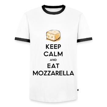 Keep Calm and Eat Mozzarella - Men's Ringer Shirt - white/black - Front - AI Model Female 172 light (172cm) & AI Model Male 178 dark (178cm)
