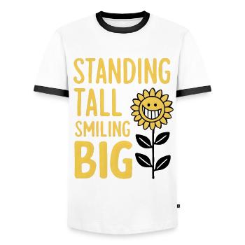 Standing Tall, Smiling Big - Männer Kontrast-T-Shirt - Weiß/Schwarz - Vorne - AI Model Female 172 light (172cm) & AI Model Male 178 dark (178cm)