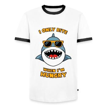 I Only Bite When I'm Hungry - Männer Kontrast-T-Shirt - Weiß/Schwarz - Vorne - AI Model Female 172 light (172cm) & AI Model Male 178 dark (178cm)