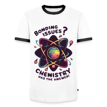 Problèmes de liaison ? La chimie a la réponse - T-shirt contrasté Homme - blanc/noir - Devant - AI Model Female 172 light (172cm) & AI Model Male 178 dark (178cm)