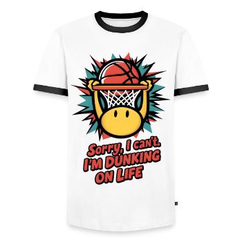 Dunking on Life - Men's Ringer Shirt - white/black - Front - AI Model Female 172 light (172cm) & AI Model Male 178 dark (178cm)