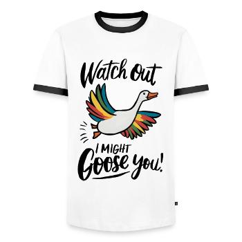 Watch Out, I Might Goose You! - Männer Kontrast-T-Shirt - Weiß/Schwarz - Vorne - AI Model Female 172 light (172cm) & AI Model Male 178 dark (178cm)