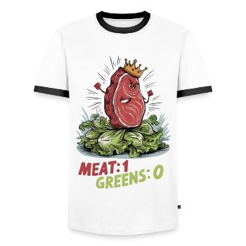Meat 1, Greens 0 - Männer Kontrast-T-Shirt - Weiß/Schwarz - Vorne - AI Model Female 172 light (172cm) & AI Model Male 178 dark (178cm)