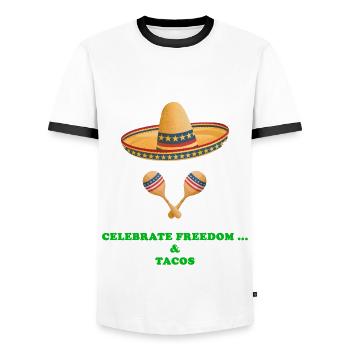 Celebrate Freedom... And Tacos - Men's Ringer Shirt - white/black - Front - AI Model Female 172 light (172cm) & AI Model Male 178 dark (178cm)