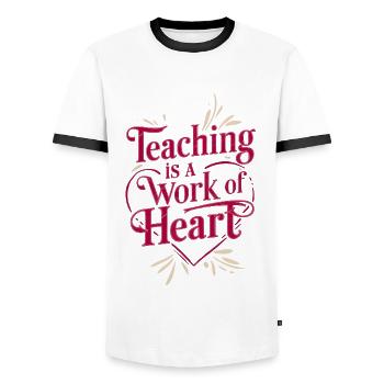 Teaching is a Work of Heart - Men's Ringer Shirt - white/black - Front - AI Model Female 172 light (172cm) & AI Model Male 178 dark (178cm)