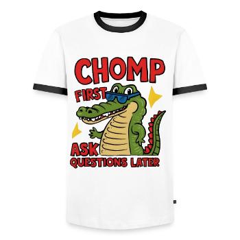 Mâchez d’abord, posez des questions plus tard - T-shirt contrasté Homme - blanc/noir - Devant - AI Model Female 172 light (172cm) & AI Model Male 178 dark (178cm)