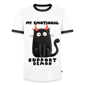 Emotionaler Support-Dämon – Lustige Katzen Edition - Männer Kontrast-T-Shirt - Weiß/Schwarz - Vorne - AI Model Female 172 light (172cm) & AI Model Male 178 dark (178cm)