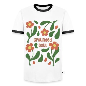 Geerdete Seele Blumenmuster - Männer Kontrast-T-Shirt - Weiß/Schwarz - Vorne - AI Model Female 172 light (172cm) & AI Model Male 178 dark (178cm)