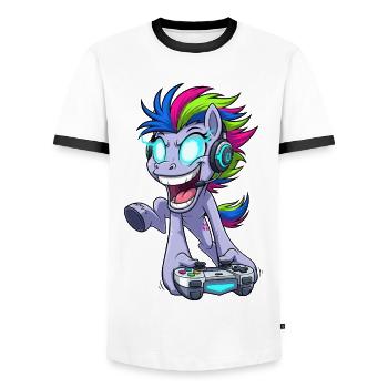 Sparkling Gaming Pegasus with Headphones - Men's Ringer Shirt - white/black - Front - AI Model Female 172 light (172cm) & AI Model Male 178 dark (178cm)