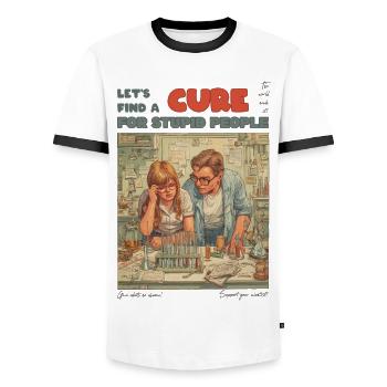 Cure for Stupid People Lab - Men's Ringer Shirt - white/black - Front - AI Model Female 172 light (172cm) & AI Model Male 178 dark (178cm)