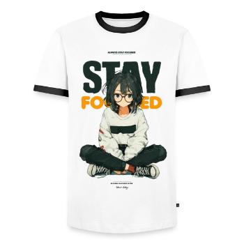 Bleib fokussiert – Anime Stil - Männer Kontrast-T-Shirt - Weiß/Schwarz - Vorne - AI Model Female 172 light (172cm) & AI Model Male 178 dark (178cm)