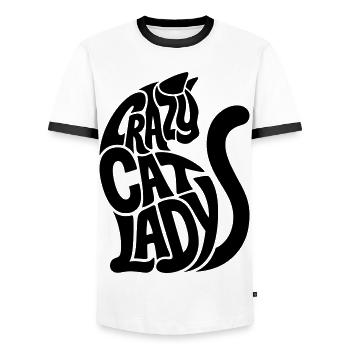 Couleurs de typographie de Cat Lady sélectionnables - T-shirt contrasté Homme - blanc/noir - Devant - AI Model Female 172 light (172cm) & AI Model Male 178 dark (178cm)