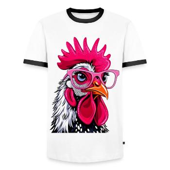Chicken - Men's Ringer Shirt - white/black - Front - AI Model Female 172 light (172cm) & AI Model Male 178 dark (178cm)
